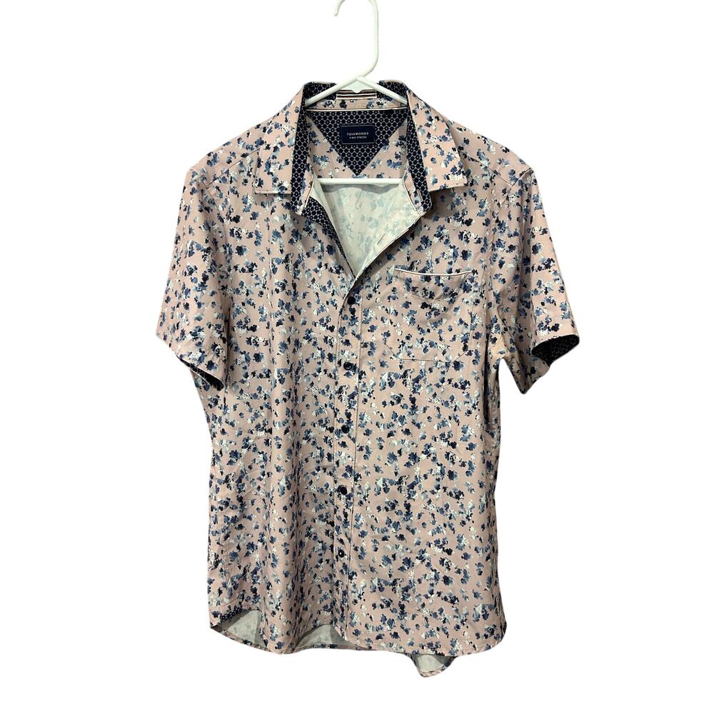 7 diamonds 4 way stretch shirt pink floral short sleeve Men's Medium